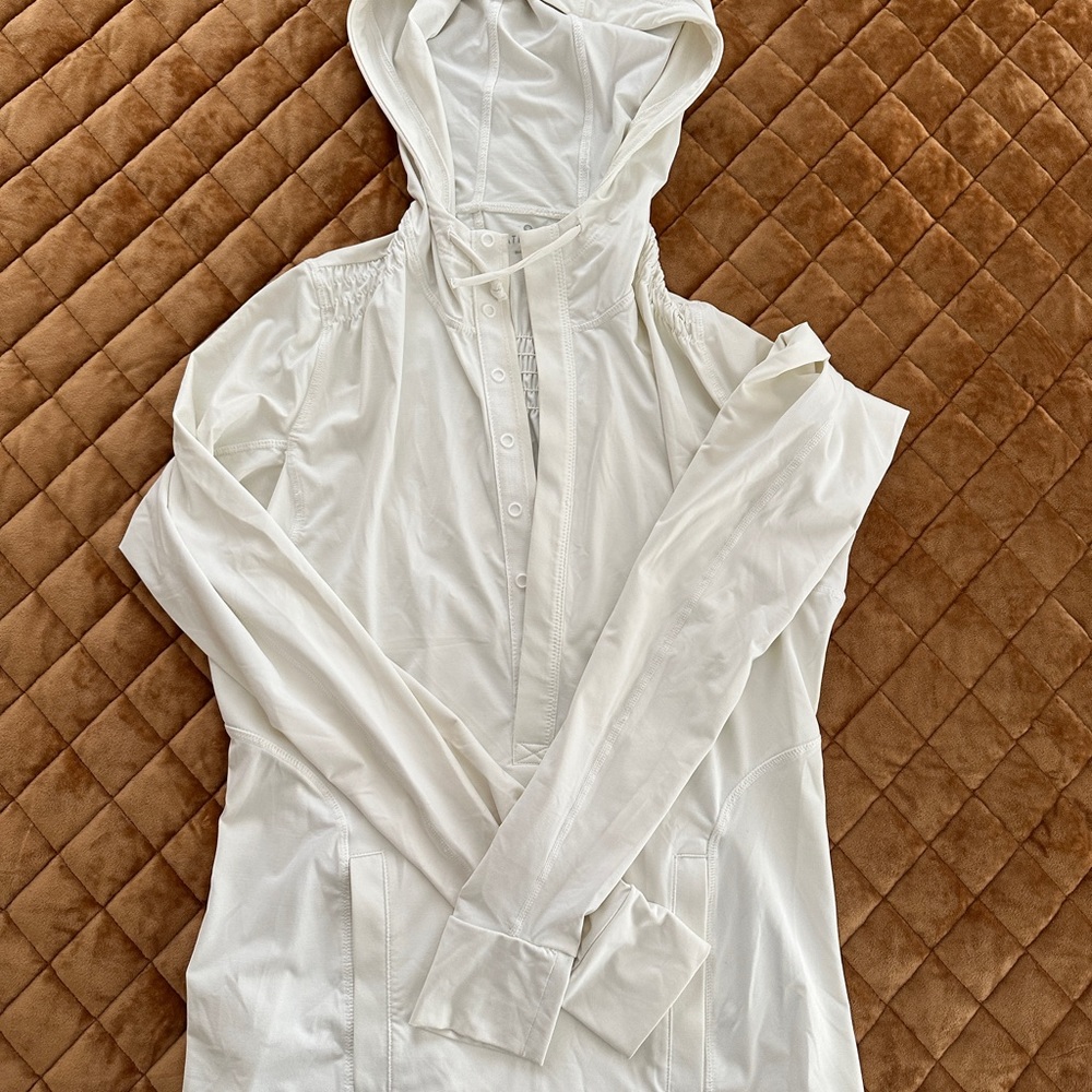 Athleta White Hooded Button-Up Jacket